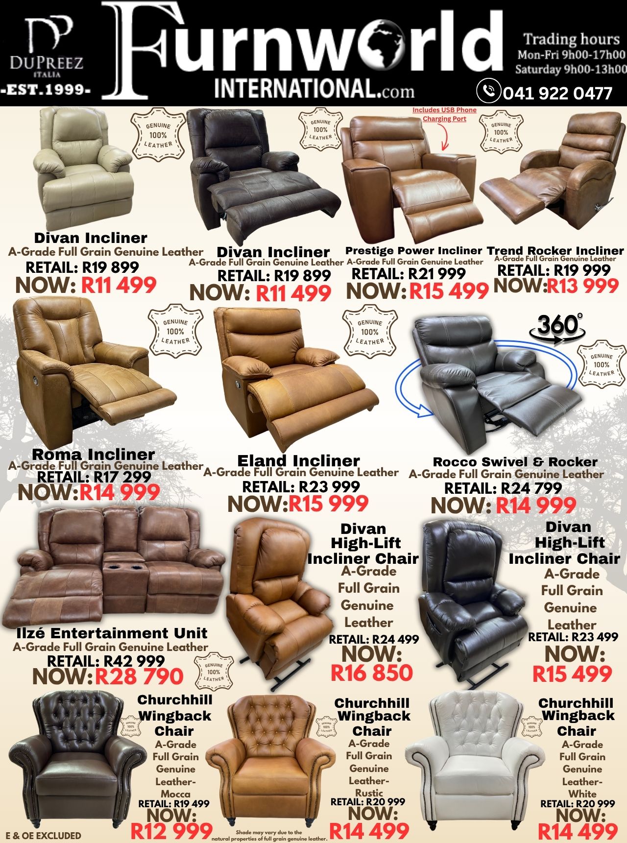 Genuine leather incliner chair offers from Furnworld International